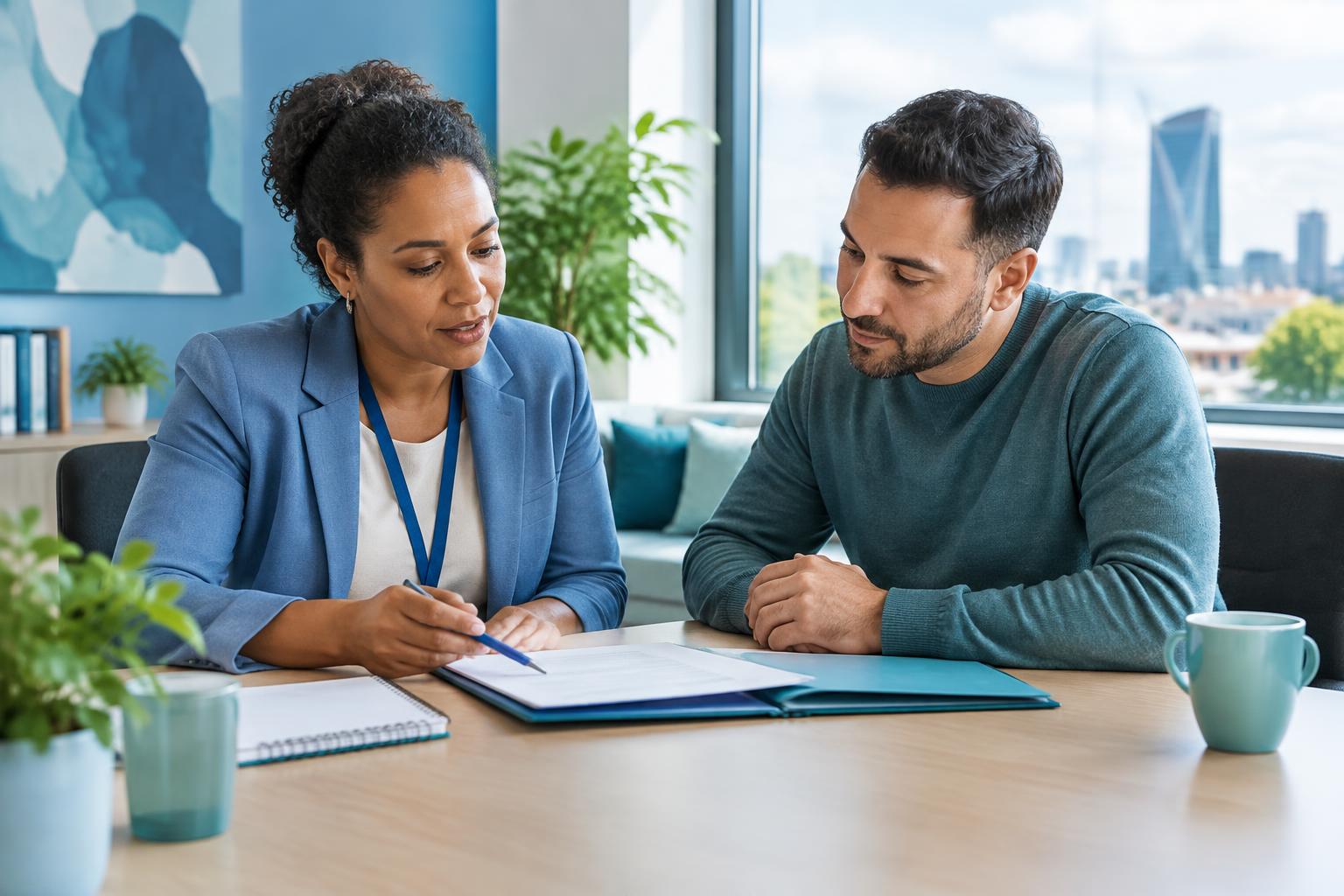 Een verwijzer en zorgprofessional bespreken samen een aanmelding